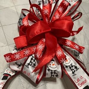 Festive Red and White Snowman Ribbon Bow